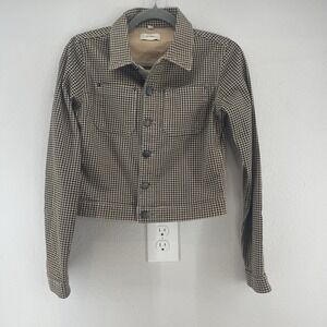Girls DL1961 Size L Brown Houndstooth Casual Crop Jacket It Girl Style Professor